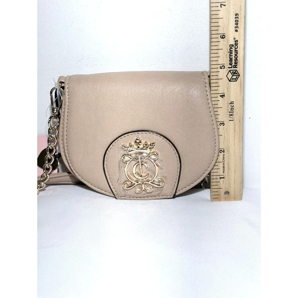Juicy Couture Royal Crest Mini Rounded Flap Crossbody Bag Buff Beige NWT